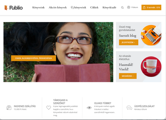 pagina principală a magazinului web publiu.hu evidențiată*